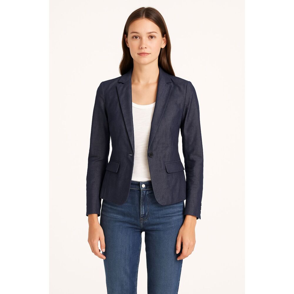 Banana Republic Women's blue chambray one button blazer size 4 casual preppy
